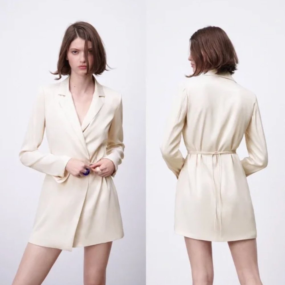 Zara Cream Silk Wrap Dress
